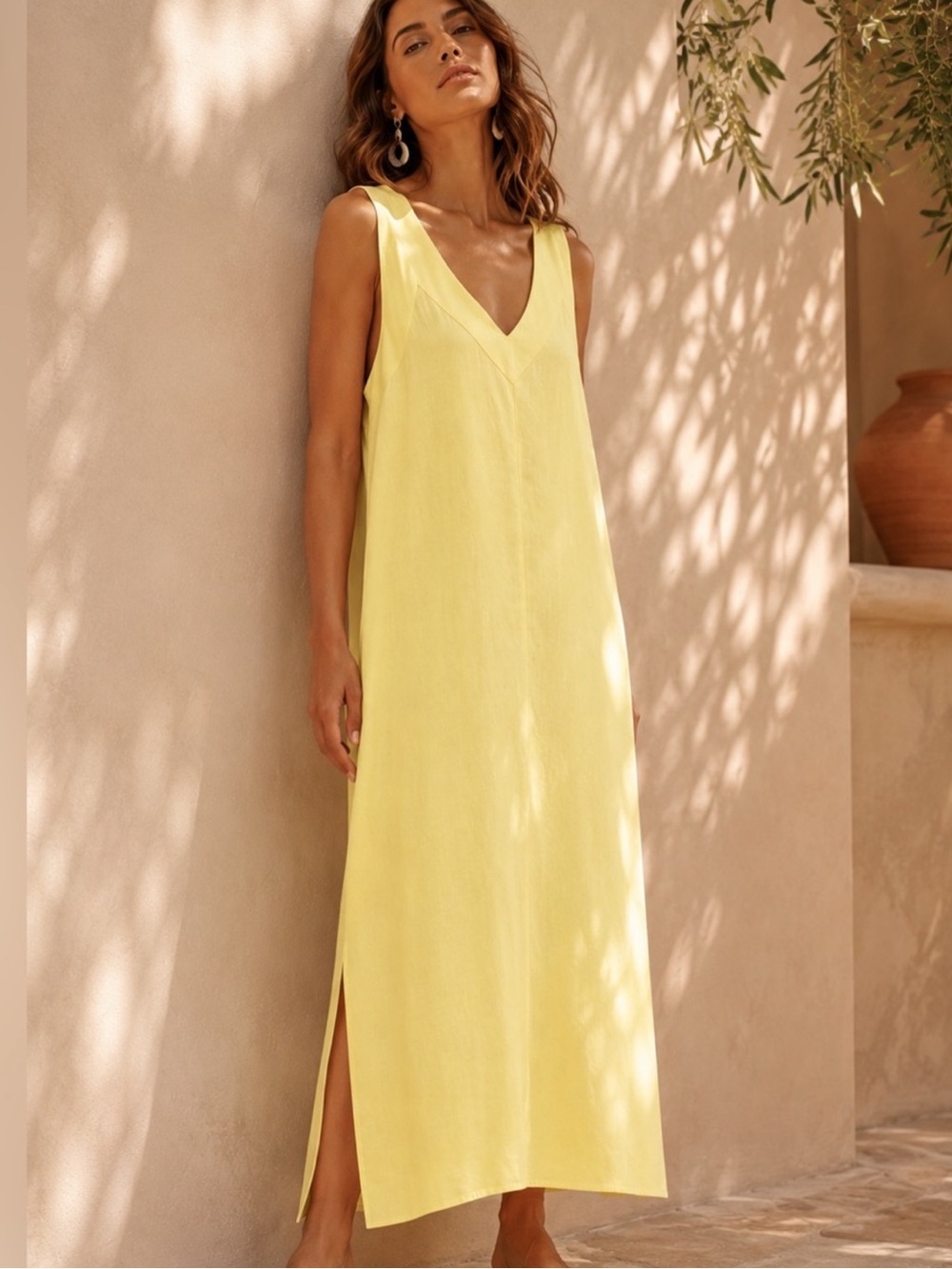 Dkny Lemon V-Neck Sleeveless Maxi Dress